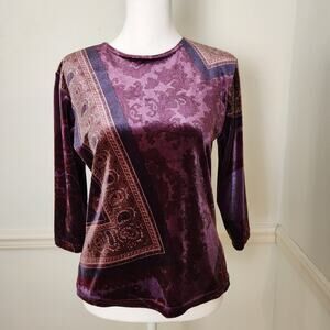 VTG 90s Y2K Shirt Velvet Size Medium Purple Floral Fairy Grunge WhimsiGoth Top